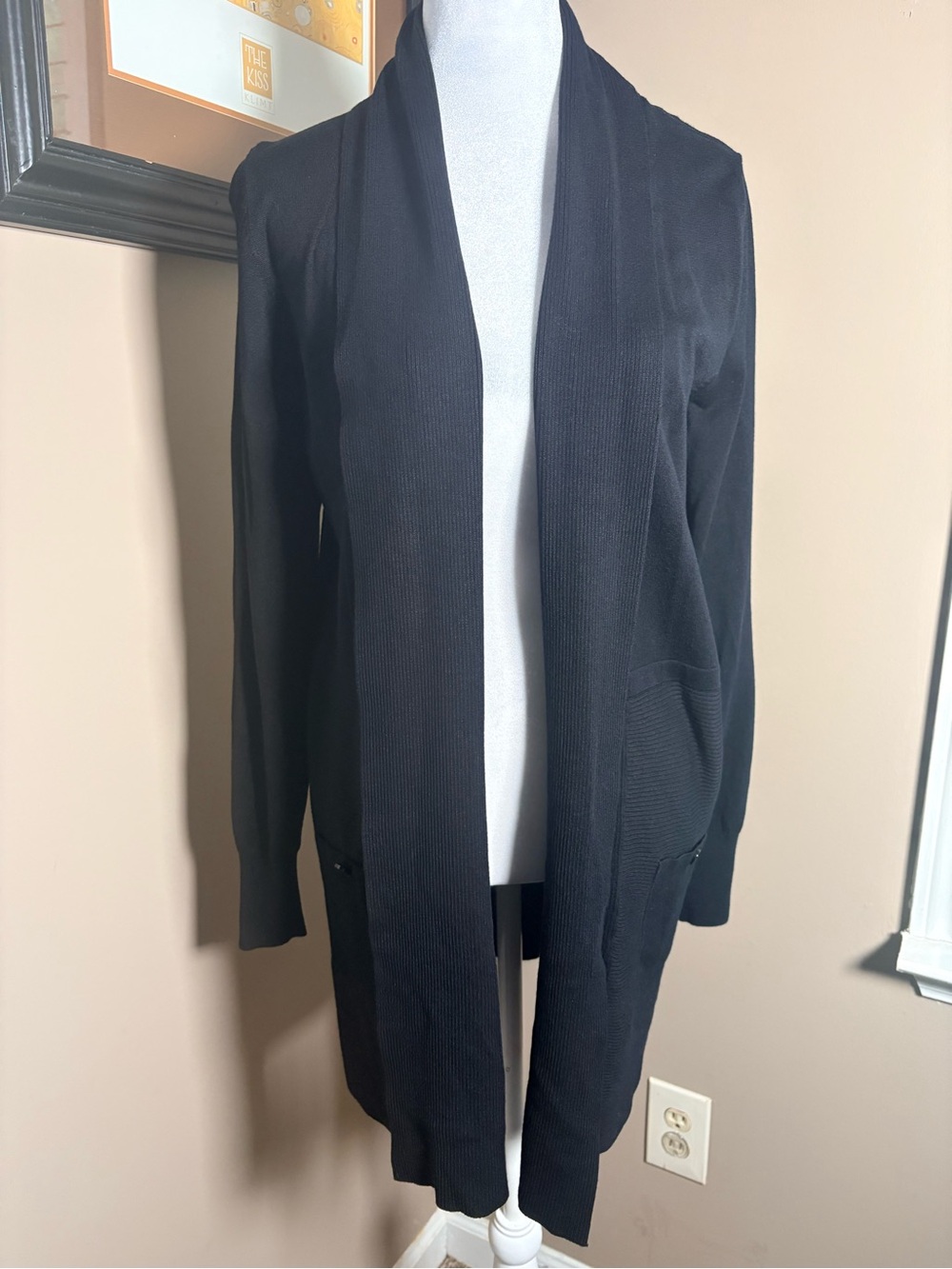 Joan Vass Black Open-Front Long Cardigan